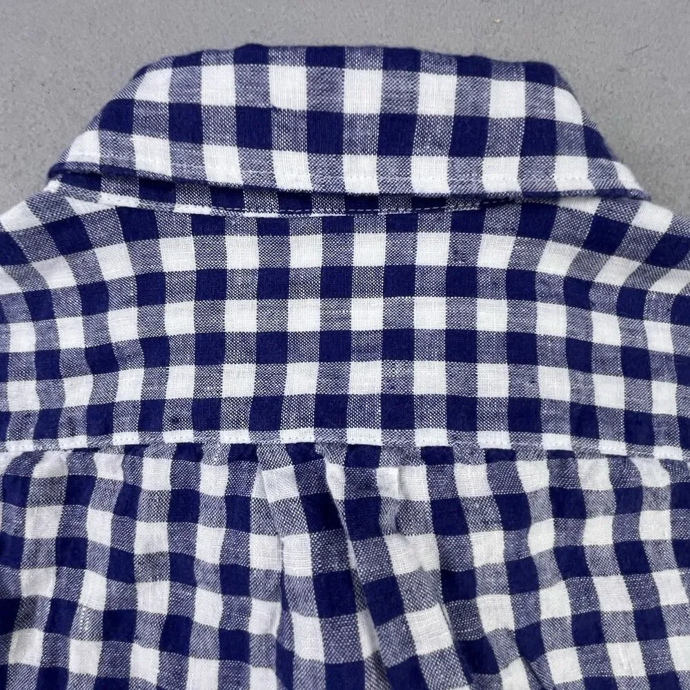 J.Crew Baird McNutt Irish Linen Shirt Men XL Blue White Plaid Button Long Sleeve